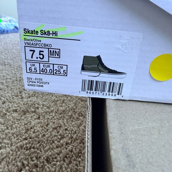 Vans Skate Sk8-Hi VN0A5FCCBKO Black/Olive Mens 7.5 Skate NIB